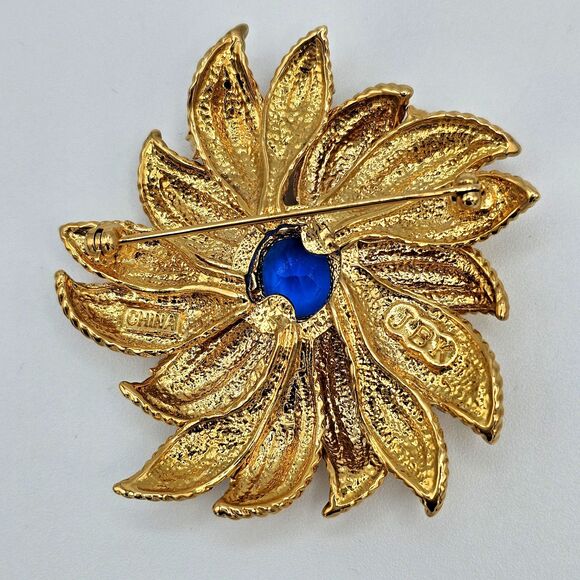 Jackie Kennedy Cornflower Brooch 18kt GP Simulated Sapphire Camrose & Kross - Picture 8 of 11